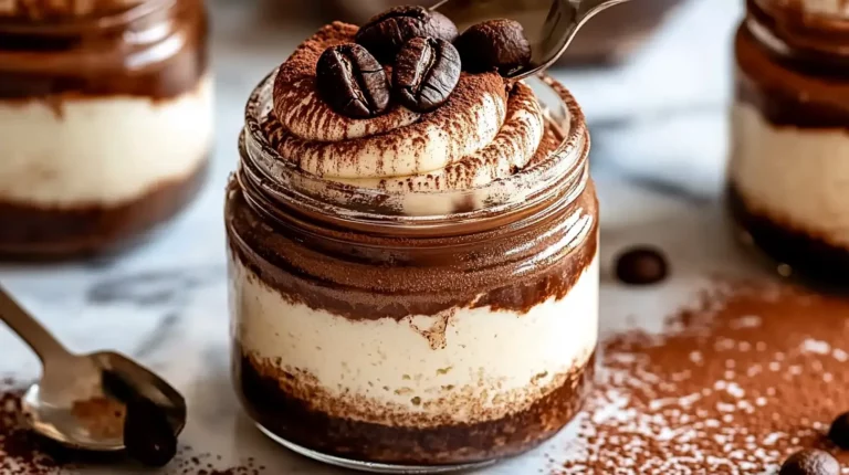 Tiramisu blended overnight oats in a jar